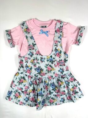 VINTAGE CHEROKEE Girls 90s Floral Suspender Dress Set 5 Cottagecore Prairie